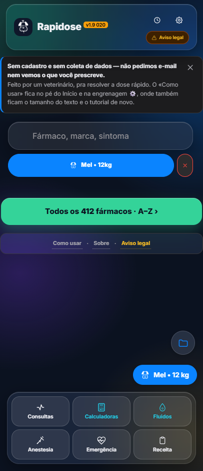 A tela de Início no tema escuro, como o aplicativo aparece à noite